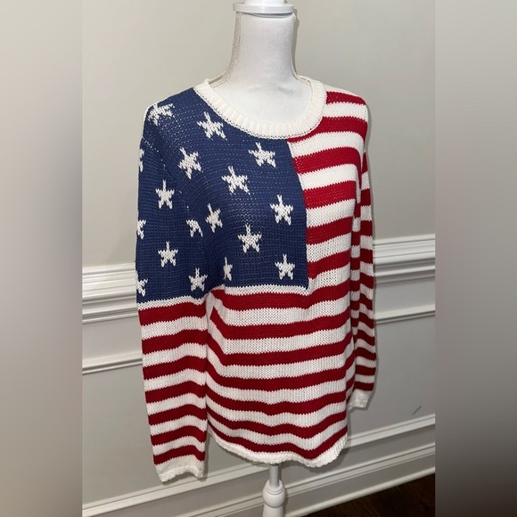 Grayson Threads American Flag 🇺🇸 Americana Knit Cotton Blend Sweater Sz S - Picture 4 of 9